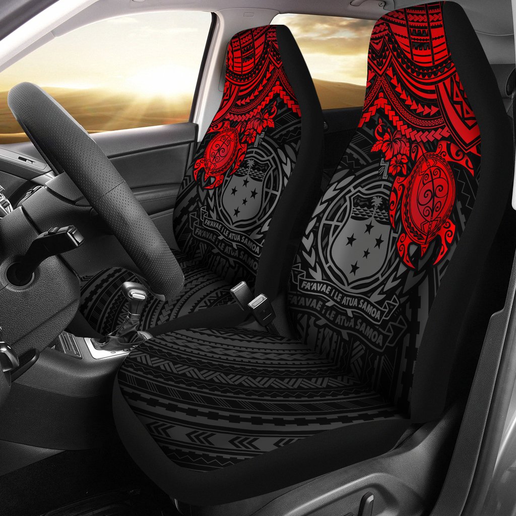 Samoa Car Seat Covers - Samoa Coat Of Arms Red Turtle Hibiscus Universal Fit RED - Polynesian Pride
