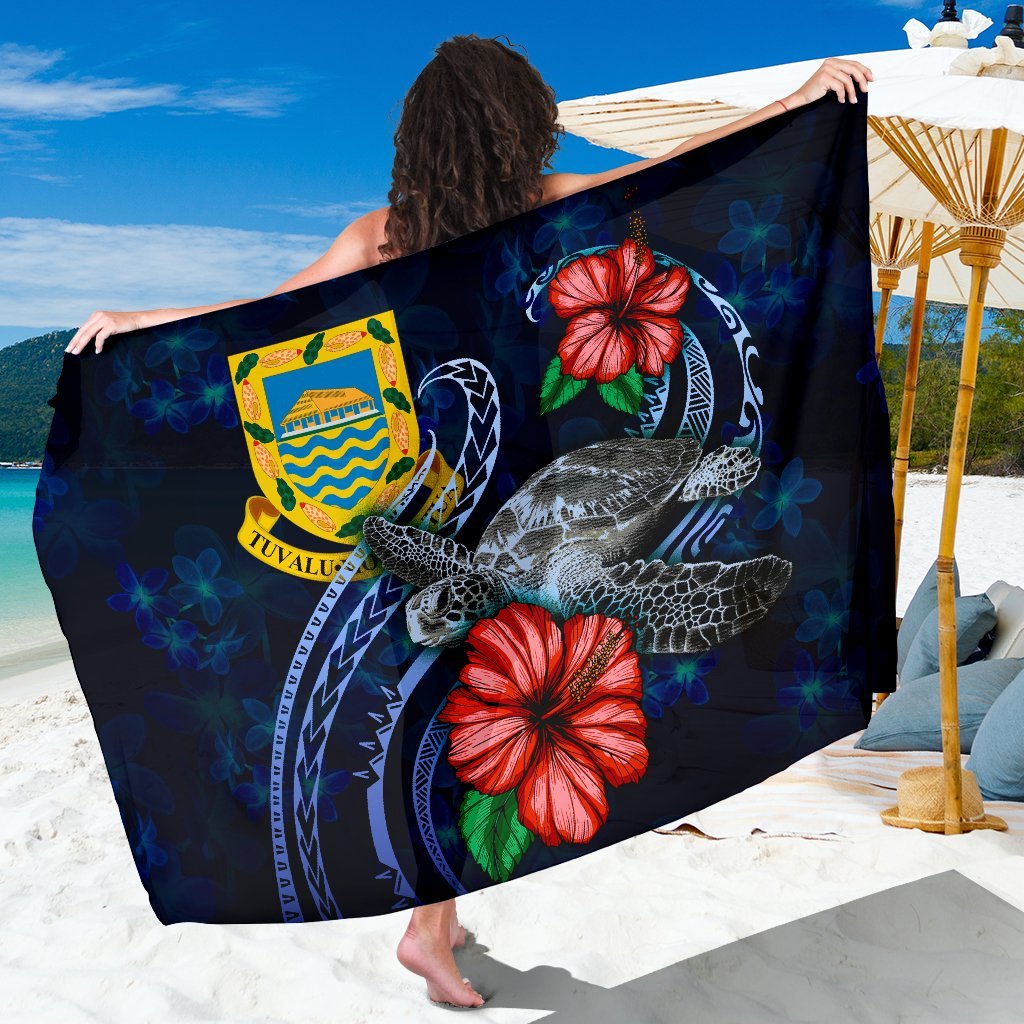 Tuvalu Polynesian Sarong - Blue Turtle Hibiscus One Style One Size Blue - Polynesian Pride