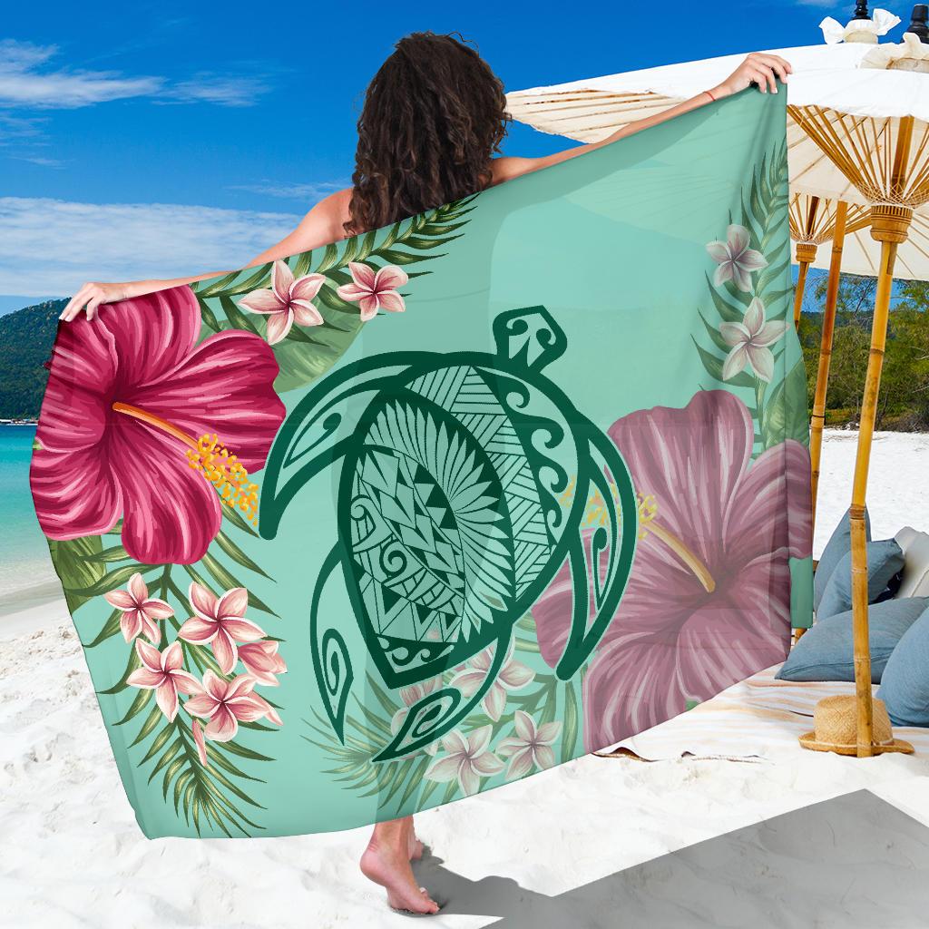 Hawaii Turtle Hibiscus Plumeria Sarong - Hug Style Sarong One Size Turquoise - Polynesian Pride