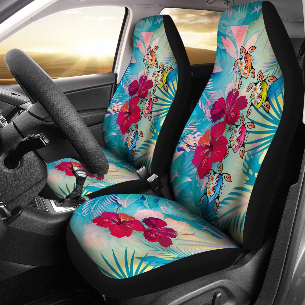 Polynesian Hawaii Car Seat Covers - Plumeria Turtles with Hibiscus Universal Fit BLUE - Polynesian Pride