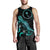 Chuuk Polynesian Men Tank Top - Turtle With Blooming Hibiscus Tuquoise - Polynesian Pride