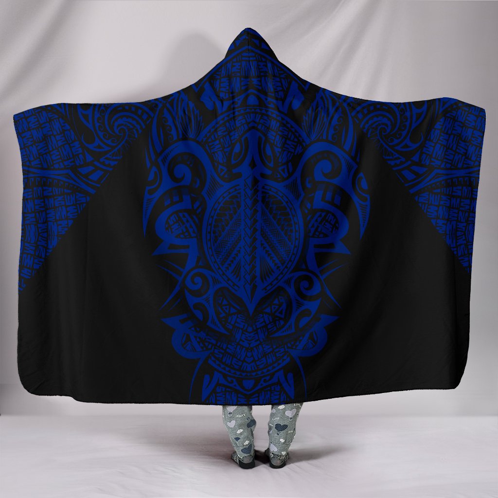 Hawaii Turtle Polynesian Hooded Blanket - Blue - Armor Style Hooded Blanket Blue - Polynesian Pride