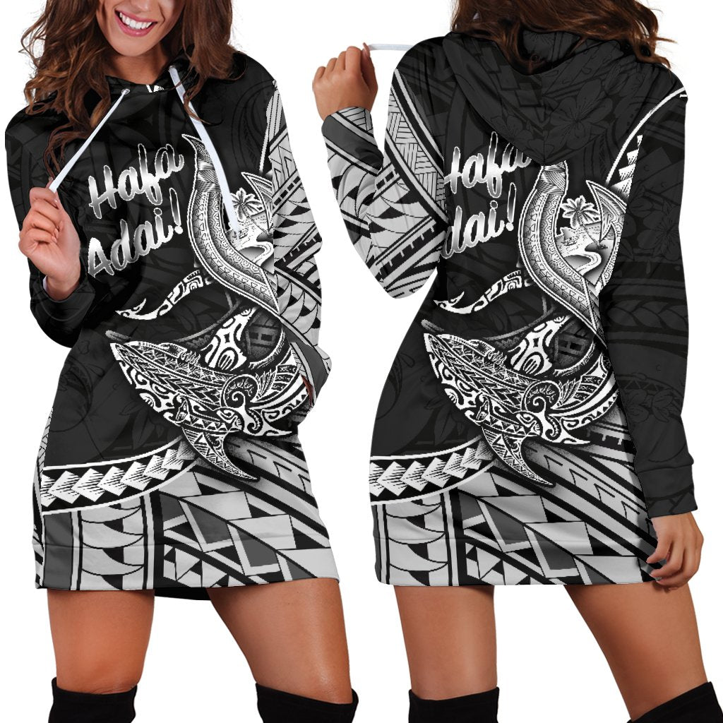 Guam Hoodie Dress - Hafa Adai Polynesian Patterns Black - Polynesian Pride