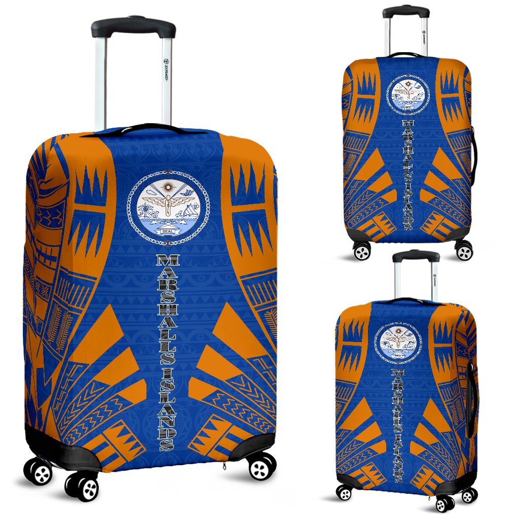 Marshall Islands Luggage Cover - Polynesian Tattoo Flag Blue-Orange - Polynesian Pride