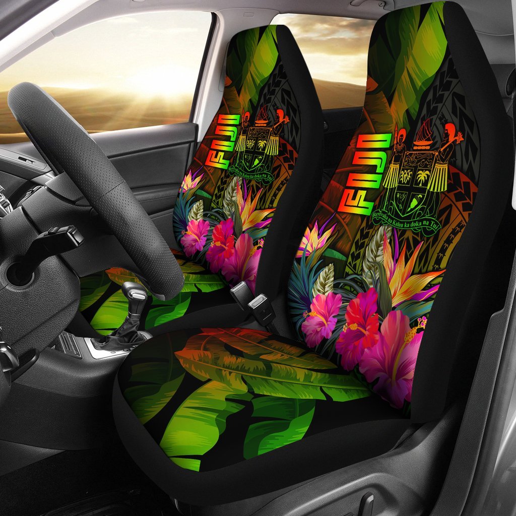 Fiji Polynesian Car Seat Covers - Hibiscus and Banana Leaves Universal Fit Reggae - Polynesian Pride