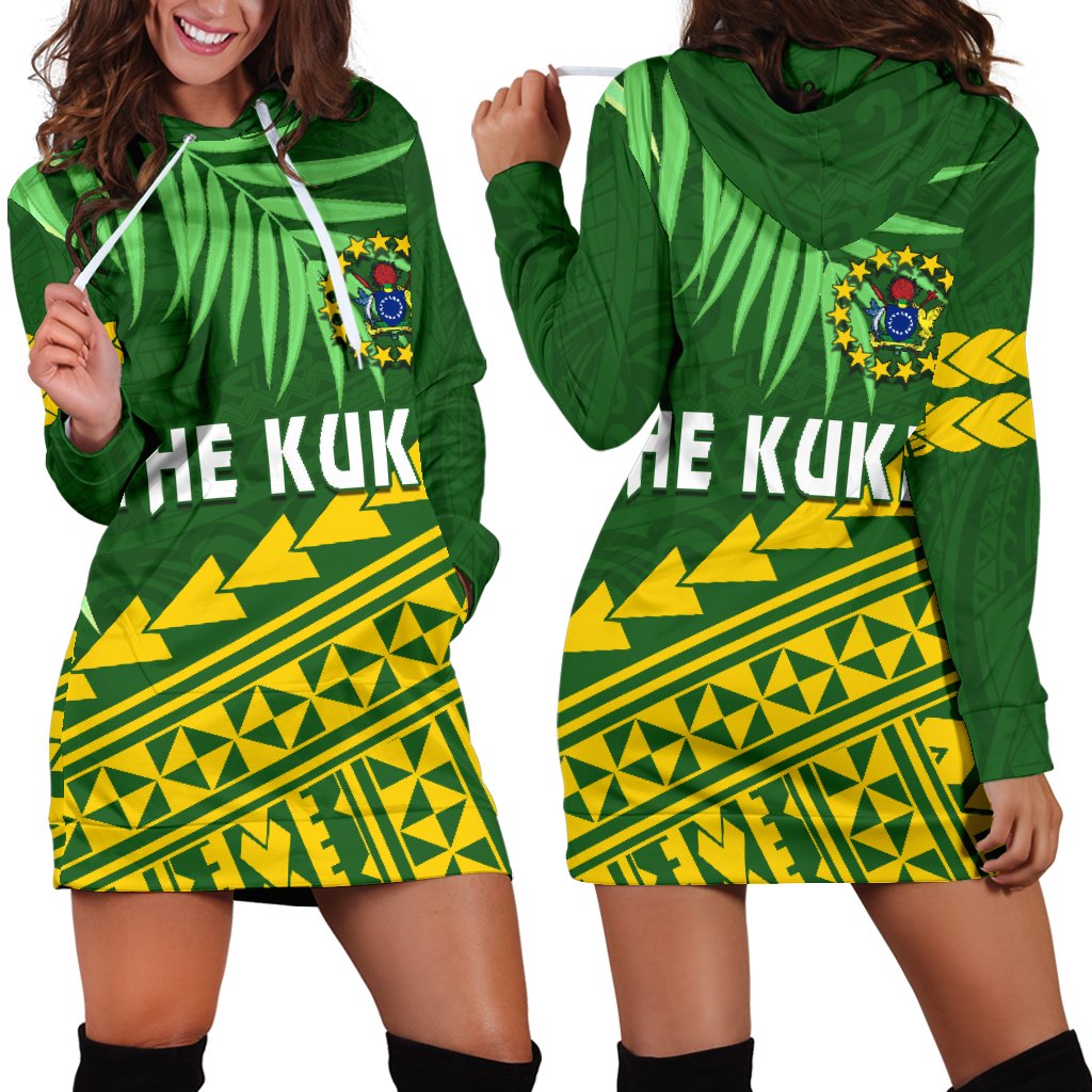 Cook Islands Rugby Women Hoodie Dress Coconut Leaves - The Kuki's Green - Polynesian Pride