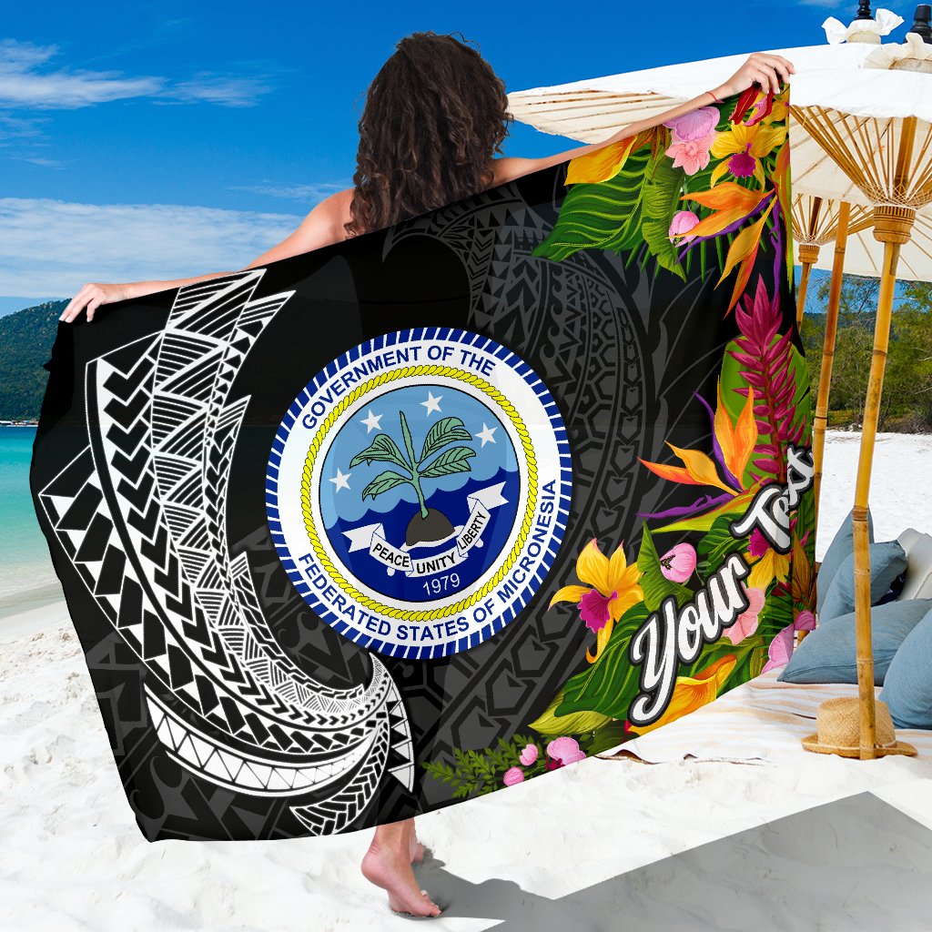 Federated States of Micronesia Sarong - Custom Personalised Seal Spiral Polynesian Patterns Sarong - Federated States of Micronesia Black - Polynesian Pride
