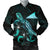 Tokelau Polynesian Men's Bomber Jacket - Turtle With Blooming Hibiscus Turquoise Turquoise - Polynesian Pride