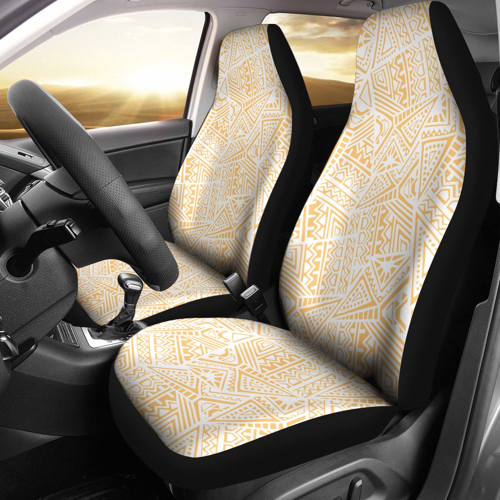 Polynesian Car Seat Cover - Polynesian Tattoo 13 Universal Fit Yellow - White - Polynesian Pride