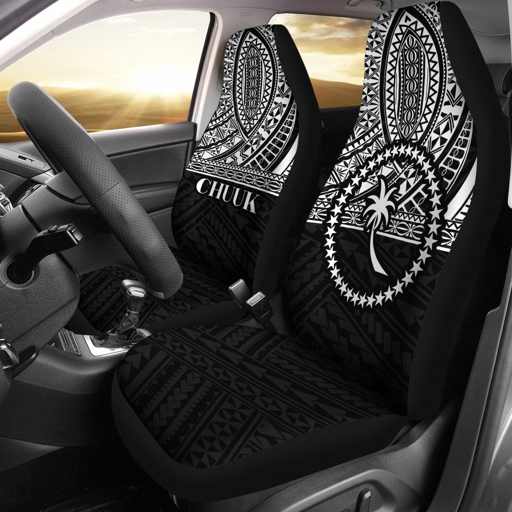 Chuuk State Car Seat Covers - Chuuk Flag Black Version Universal Fit Black - Polynesian Pride