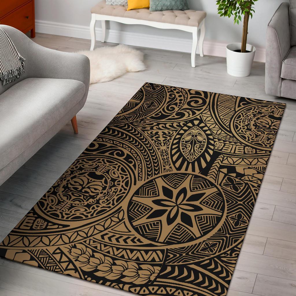 Hawaii Area Rug Polynesian Hawaiian Style Tribal Tattoo AH Rug Gold - Polynesian Pride