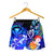 Polynesian Hawaii Women's Shorts - Kanaka Maoli Humpback Whale with Tropical Flowers (Blue) - Polynesian Pride