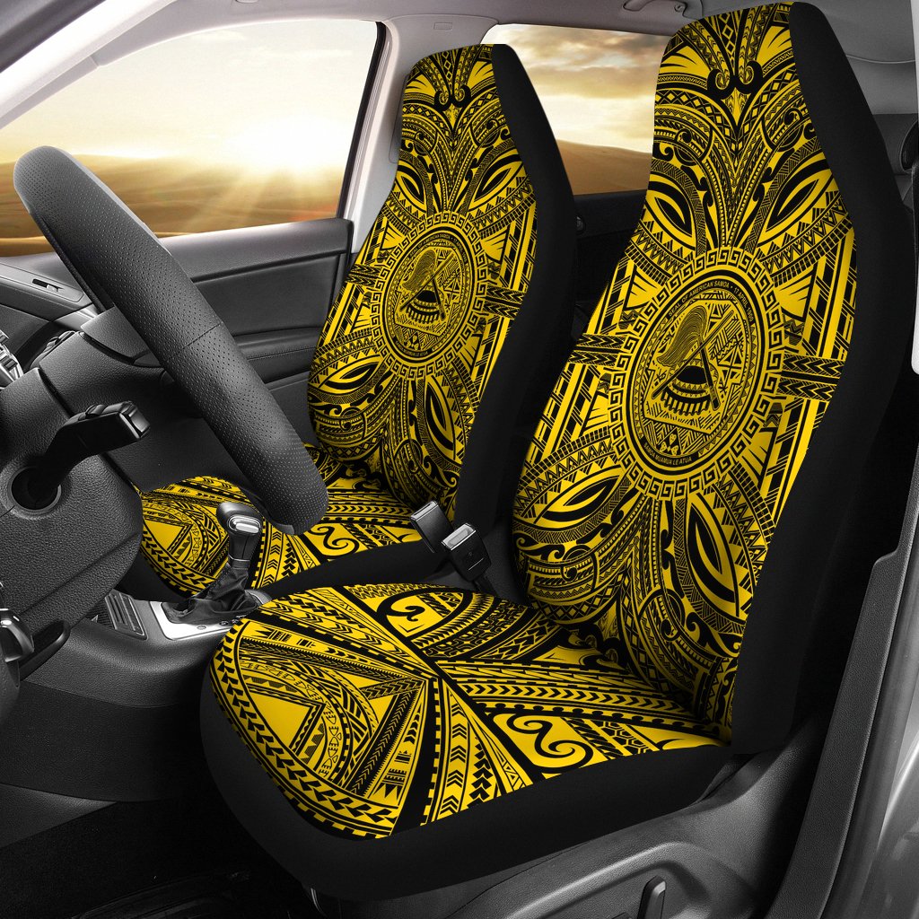 American Samoa Car Seat Cover - American Samoa Coat Of Arms Polynesian Gold Black Universal Fit Gold - Polynesian Pride