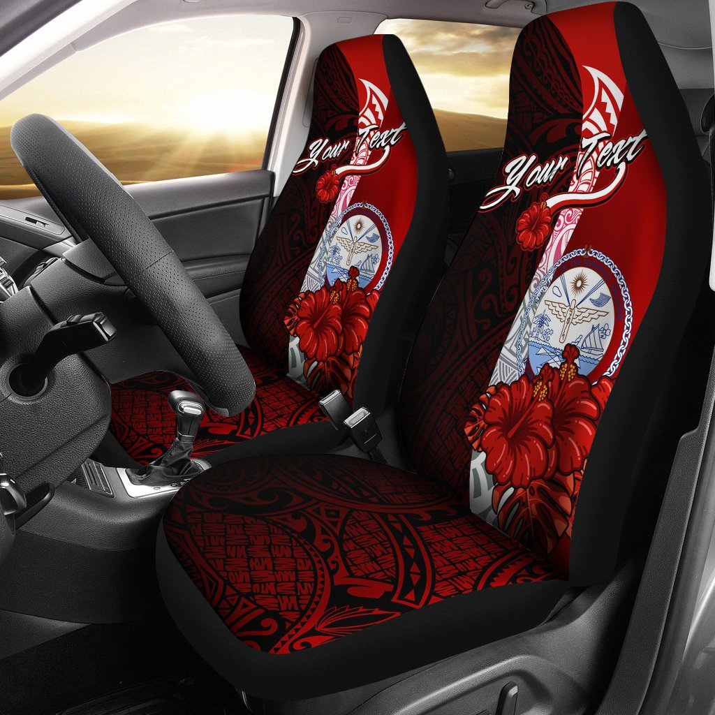 Marshall Islands Polynesian Custom Personalised Car Seat Covers - Coat Of Arm With Hibiscus Universal Fit Red - Polynesian Pride