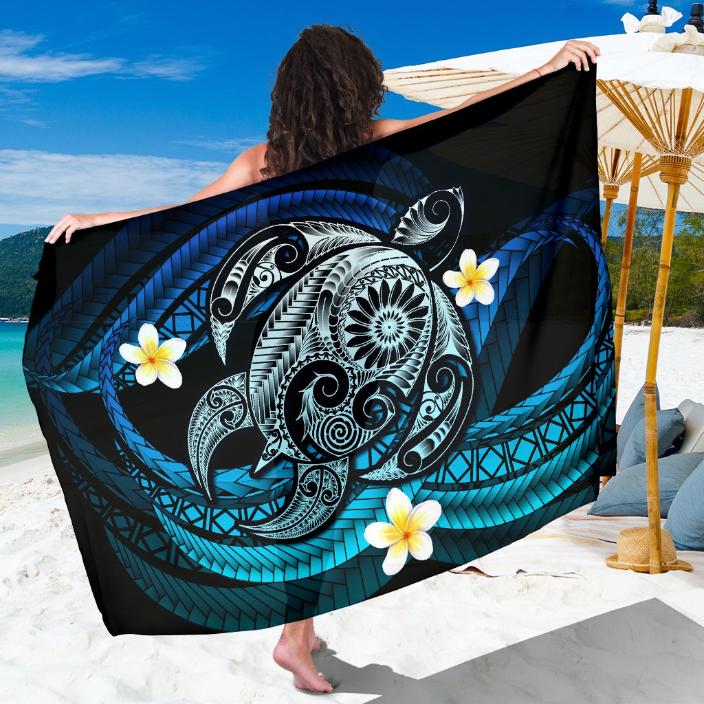 Hawaii Turtle Plumeria Polynesian Sarong - Mela Style Sarong One Size Black - Polynesian Pride