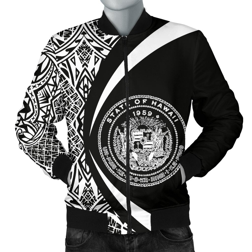 Hawaii Coat Of Arm Polynesian Men's Bomber Jacket - Circle Style 01 White - Polynesian Pride