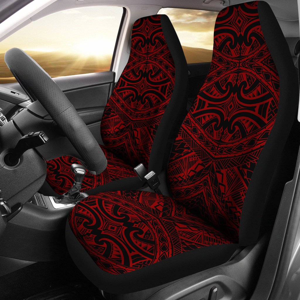 Polynesian Car Seat Cover - Polynesian Tattoo 19 Universal Fit Red - Polynesian Pride