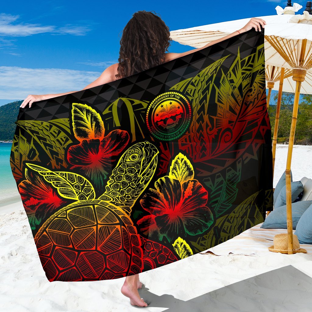 Federated States Of Micronesia Sarong - Turtle Hibiscus Pattern Reggae Women One Size Reggae - Polynesian Pride