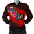 Samoa Men's Bomber Jacket - Polynesian Hook And Hibiscus (Red) Red - Polynesian Pride