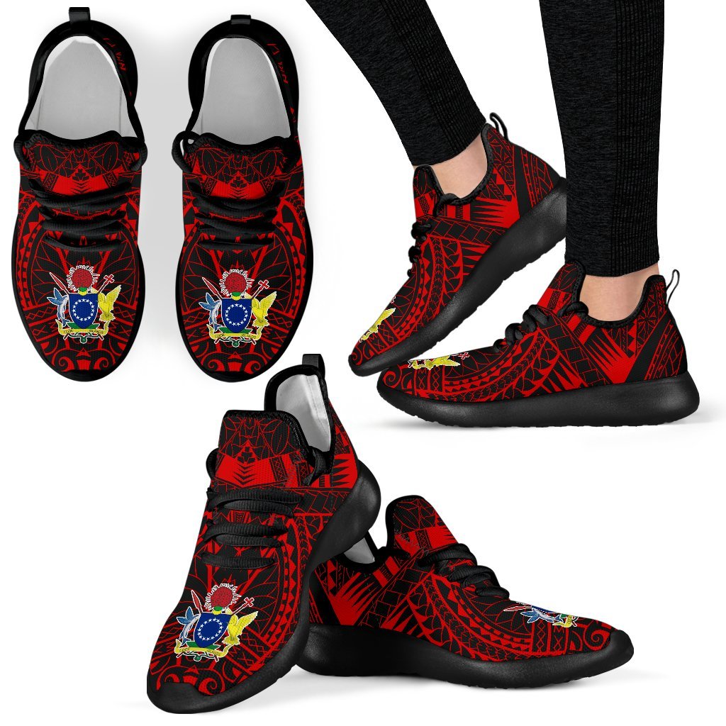Cook Islands Polynesian Tattoo Mesh Knit Sneakers Red - Polynesian Pride