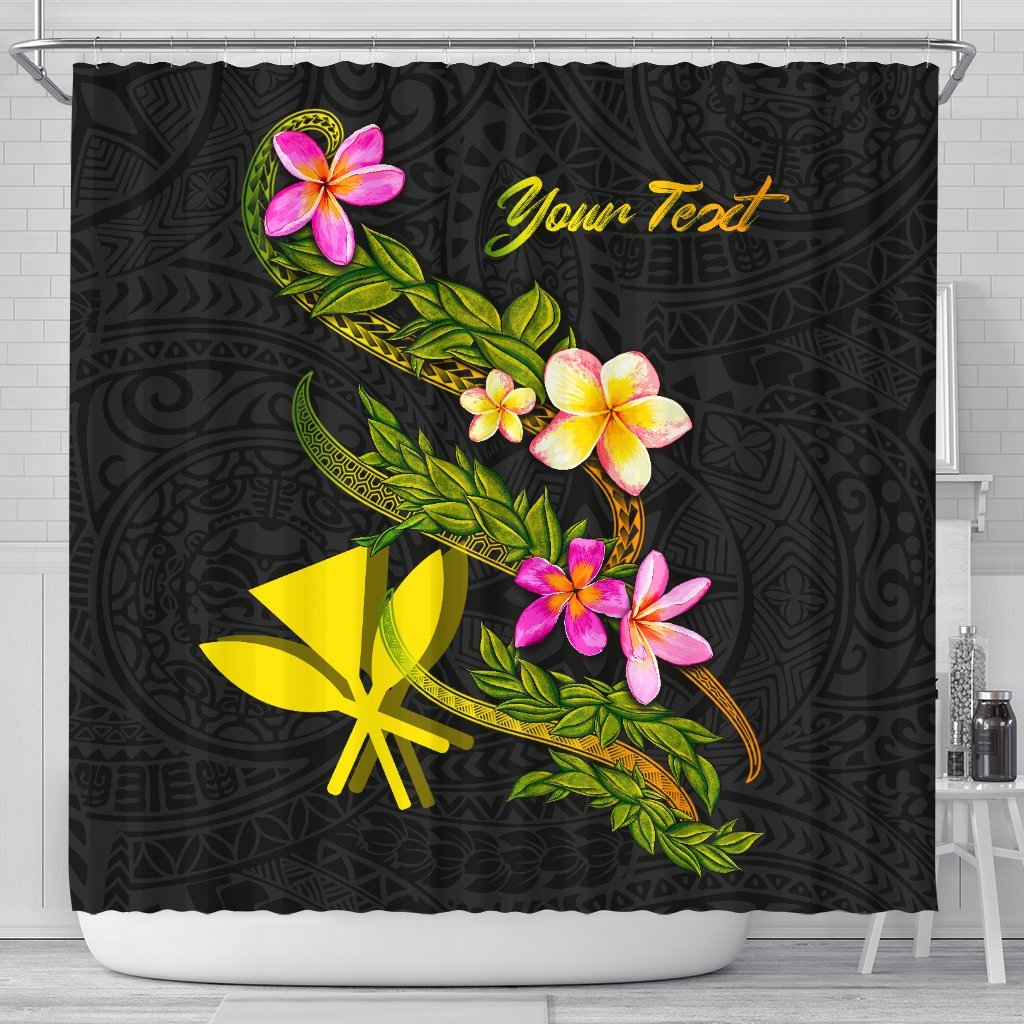 Hawaii Polynesian Custom Personalised Shower Curtain - Plumeria Tribal 177 x 172 (cm) Black - Polynesian Pride