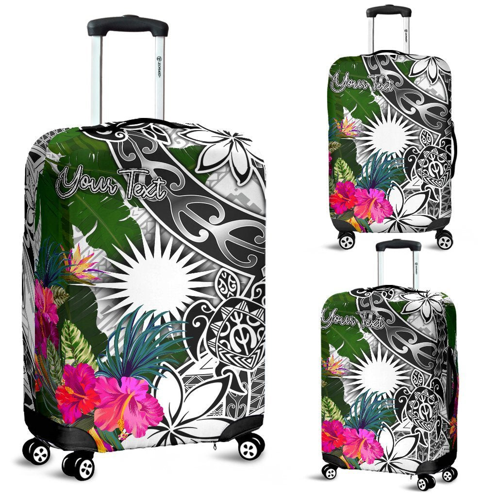 Marshall Islands Custom Personalised Luggage Covers White - Turtle Plumeria Banana Leaf White - Polynesian Pride