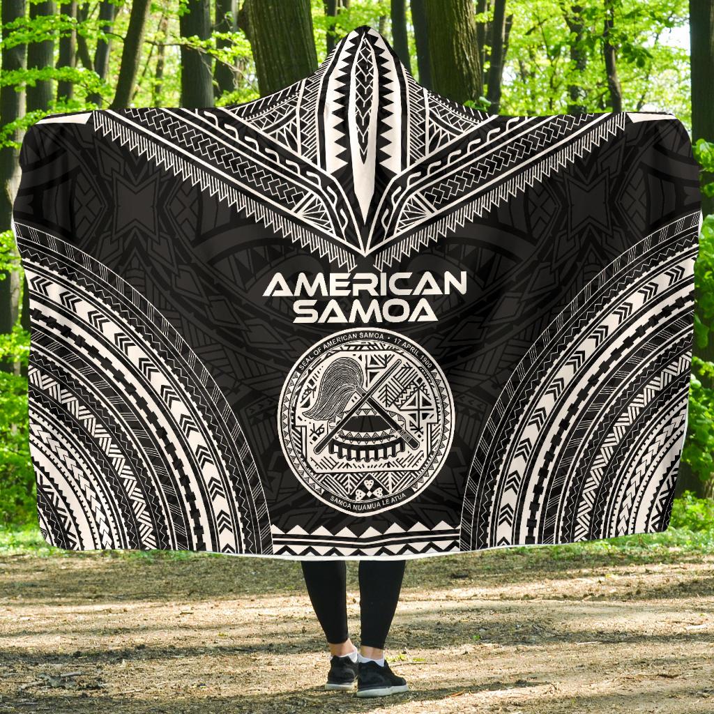 American Samoa Polynesian Chief Hooded Blanket - Black Version Hooded Blanket Black - Polynesian Pride