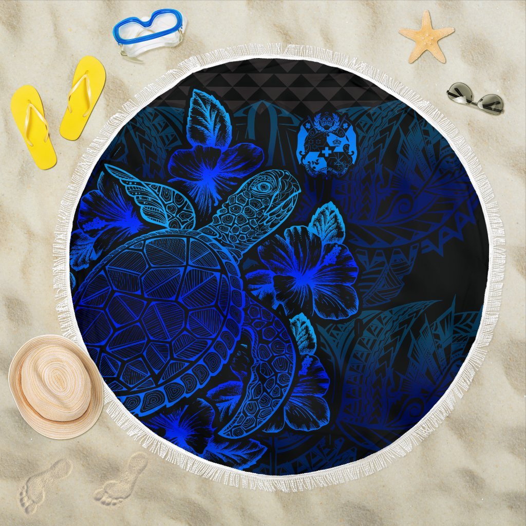 Tonga Polynesia Beach Blanket Turtle Hibiscus Blue One Style One Size Blue - Polynesian Pride