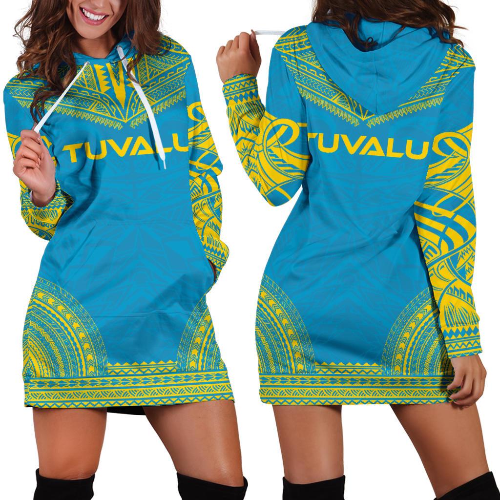 Tuvalu Women's Hoodie Dress - Polynesian Flag Chief Blue - Polynesian Pride