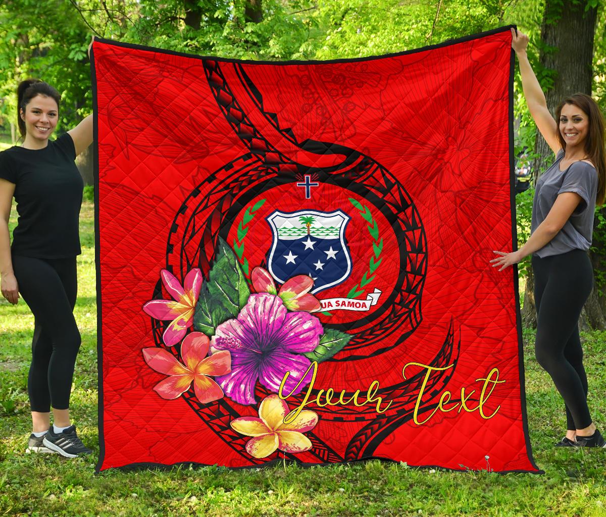 Samoa Polynesian Custom Personalised Premium Quilt - Floral With Seal Red Red - Polynesian Pride