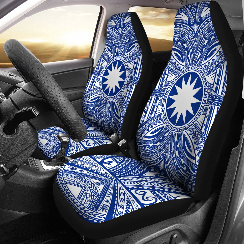 Nauru Car Seat Cover - Nauru Coat Of Arms Polynesian Flag Color Universal Fit Blue - Polynesian Pride