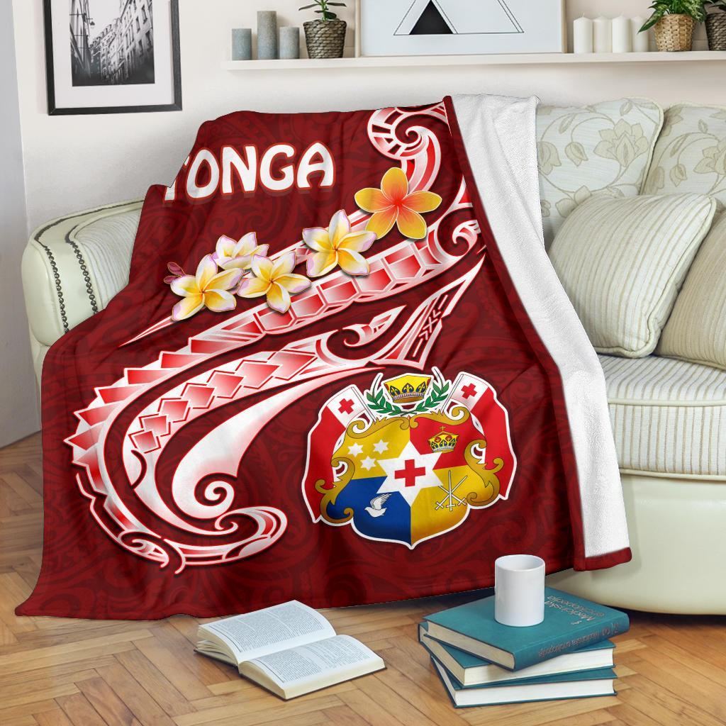 Tonga Premium Blanket - Tonga Coat Of Arms With Polynesian Patterns White - Polynesian Pride