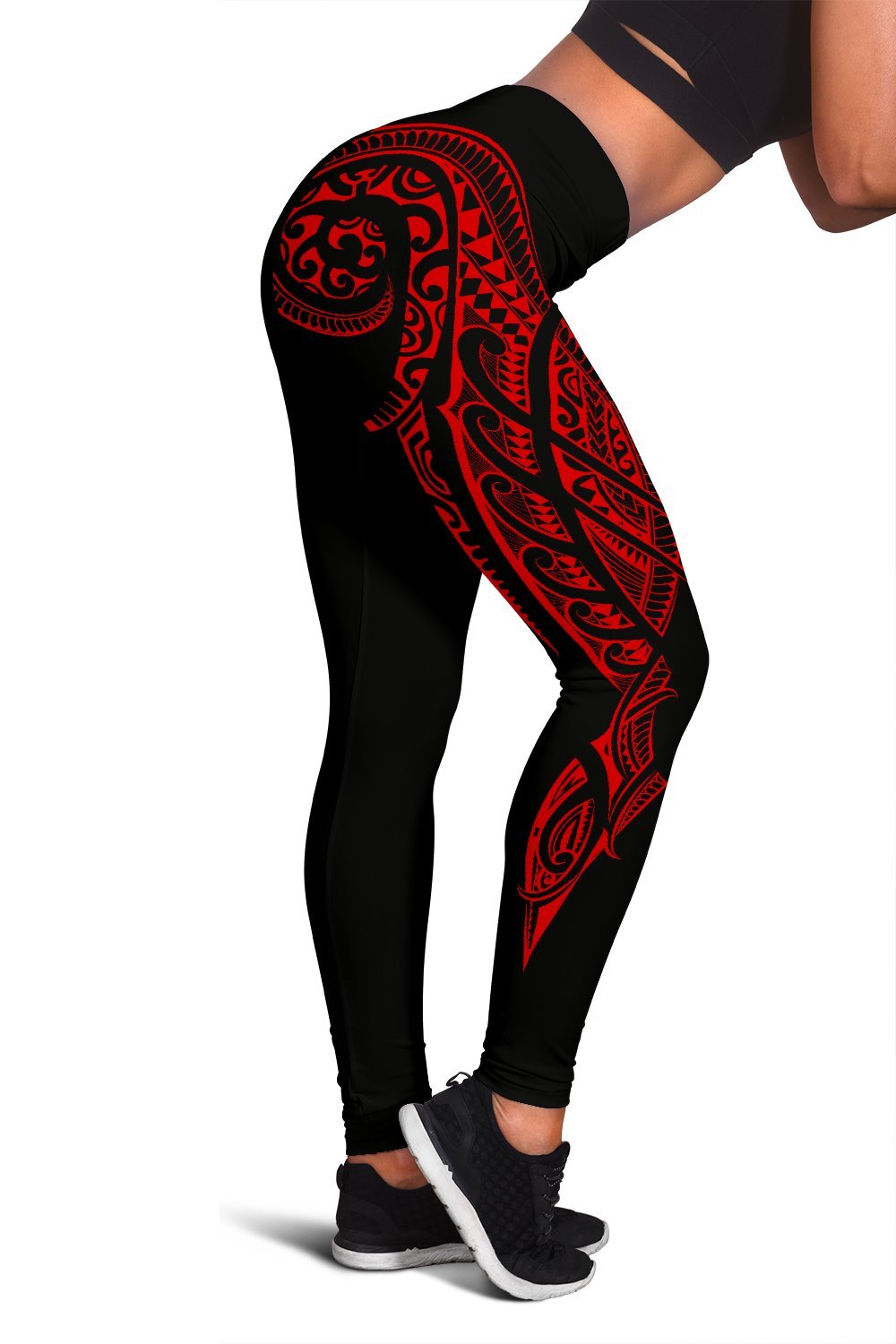 Hawaii State Tattoo Swirly Red Polynesian Women's Leggings Red - Polynesian Pride