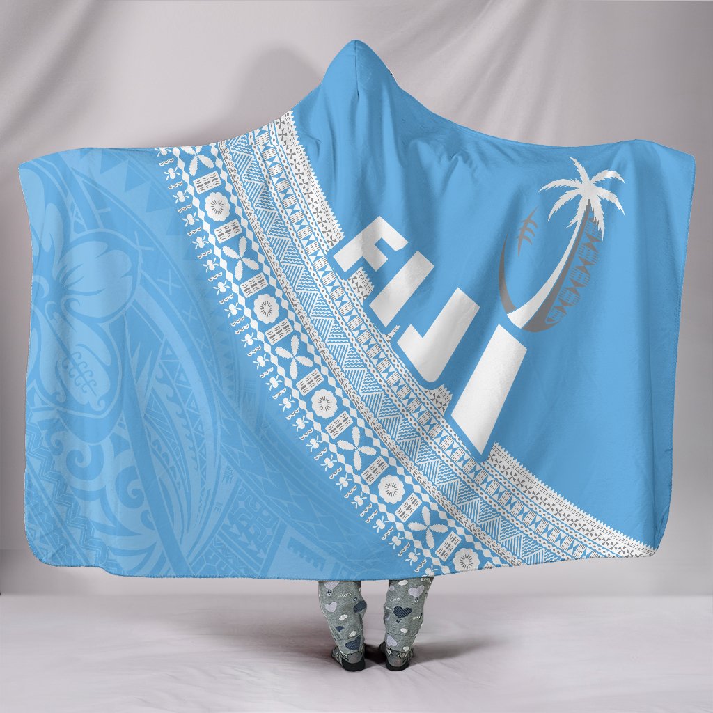 Fiji Tapa Rugby Hooded Blanket version Style You Win - Blue Hooded Blanket Blue - Polynesian Pride