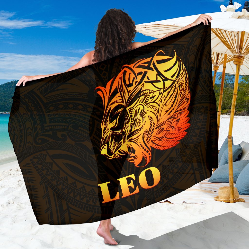 Sun In Leo Zodiac Sarong Polynesian Tattoo Simple - Orange Black Sarong One Size Orange - Polynesian Pride