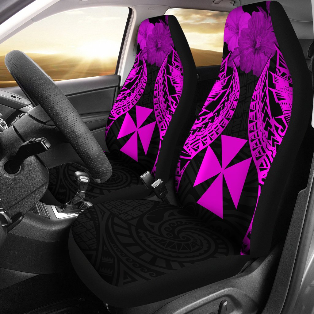 Wallis And Futuna Polynesian Car Seat Covers Pride Seal And Hibiscus Pink Universal Fit Pink - Polynesian Pride