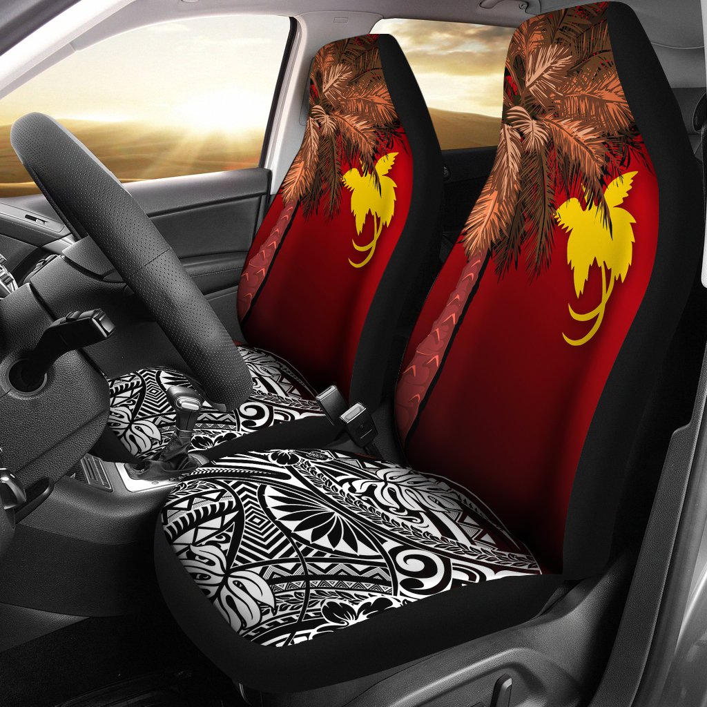 Papua New Guinea Car Seat Covers - Polynesian Palm Tree Universal Fit Black - Polynesian Pride