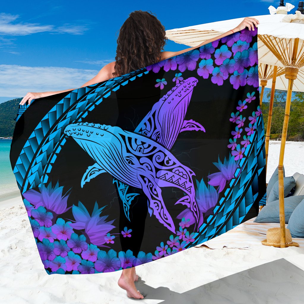 Hawaii Whale Polynesian Hibiscus Sarong - Lae Style Sarong One Size Black - Polynesian Pride