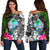 Guam Off Shoulder Sweater - Turtle Plumeria Banana Leaf Black - Polynesian Pride