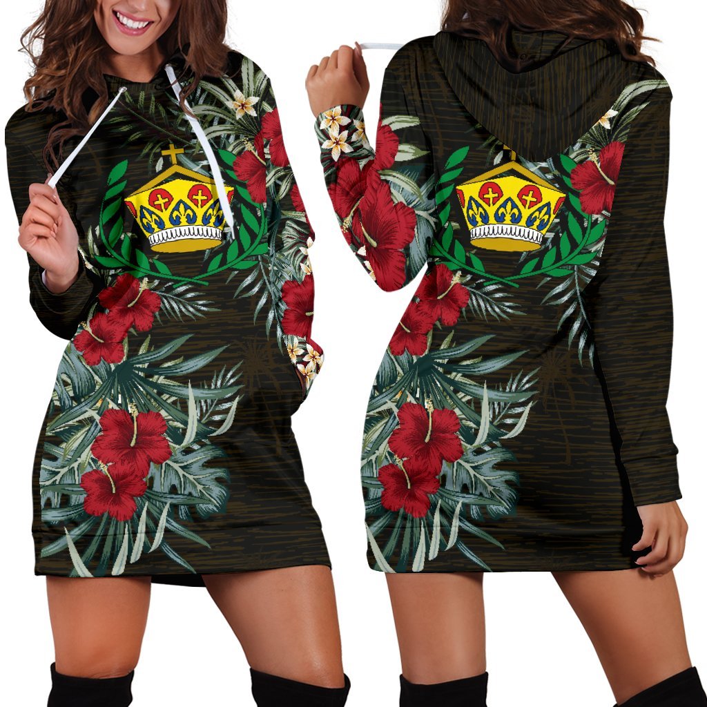 Tonga Hoodie Dress - Tonga Crown Hibiscus Black - Polynesian Pride