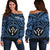 Kosrae Personalised Women's Off Shoulder Sweater - Kosrae Flag In Polynesian Tattoo Style (Blue) - Polynesian Pride