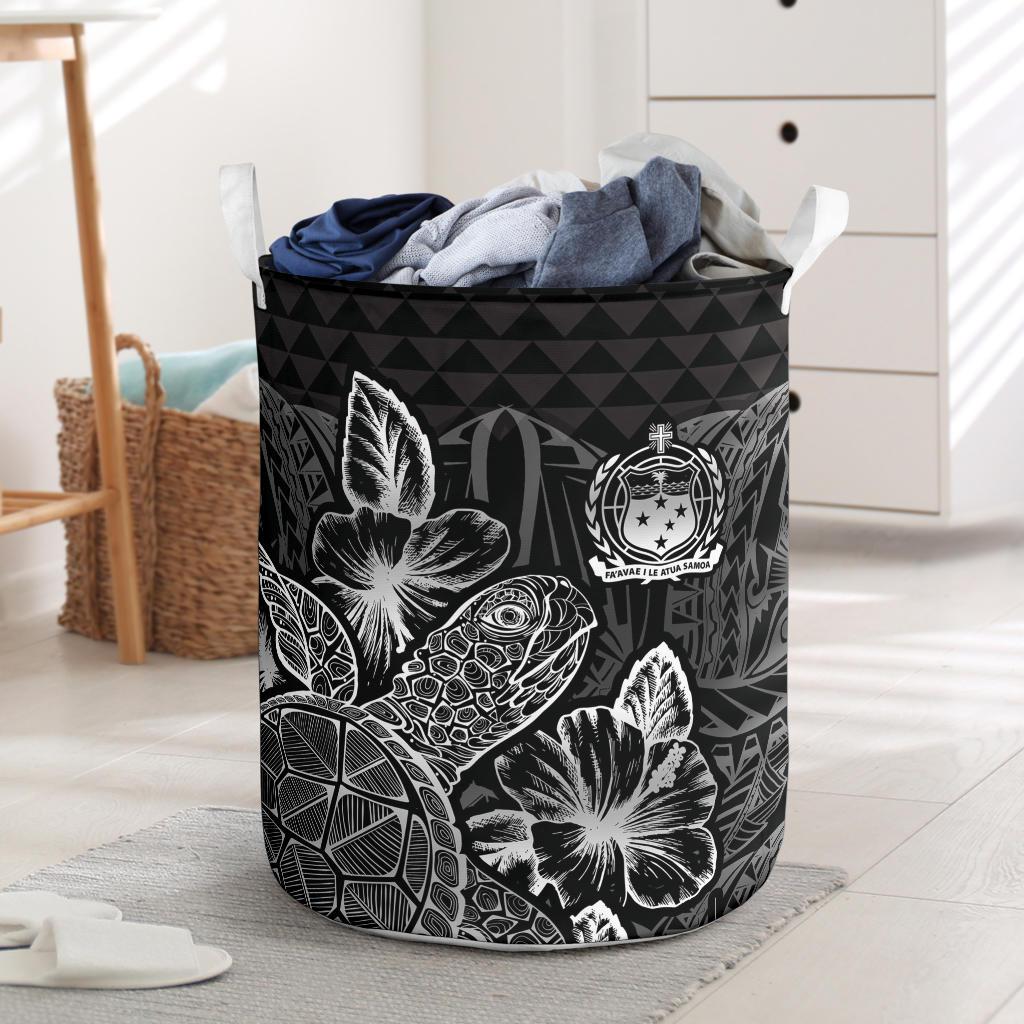 Samoa Laundry Basket - Polynesian Turtle Hibiscus Black Laundry Basket One Size Black - Polynesian Pride