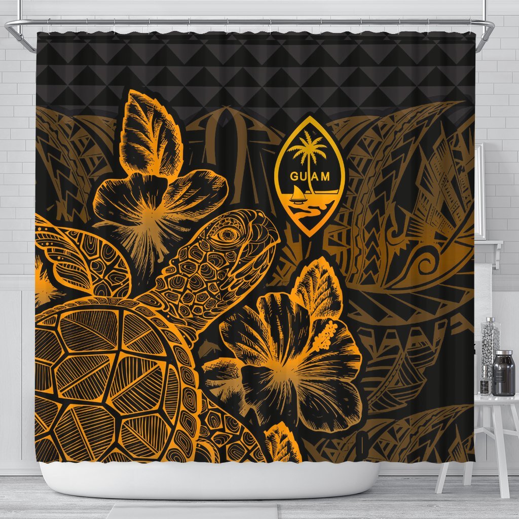 Guam Shower Curtain Turtle Hibiscus Gold 177 x 172 (cm) Gold - Polynesian Pride