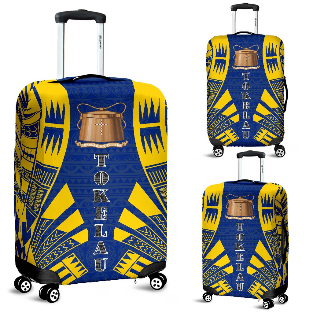 Tokelau Luggage Cover - Polynesian Tattoo Flag Blue-Yellow - Polynesian Pride