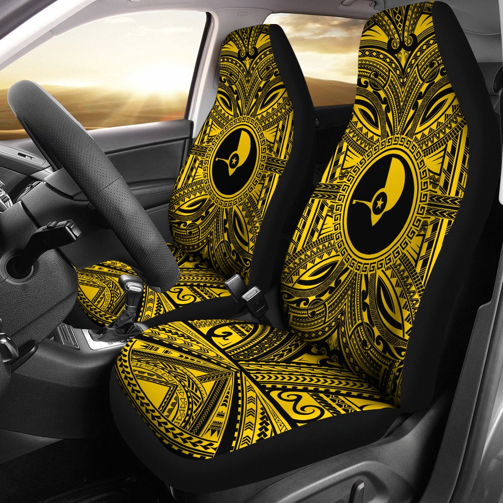 Yap Car Seat Cover - Yap Coat Of Arms Polynesian Gold Black Universal Fit Gold - Polynesian Pride