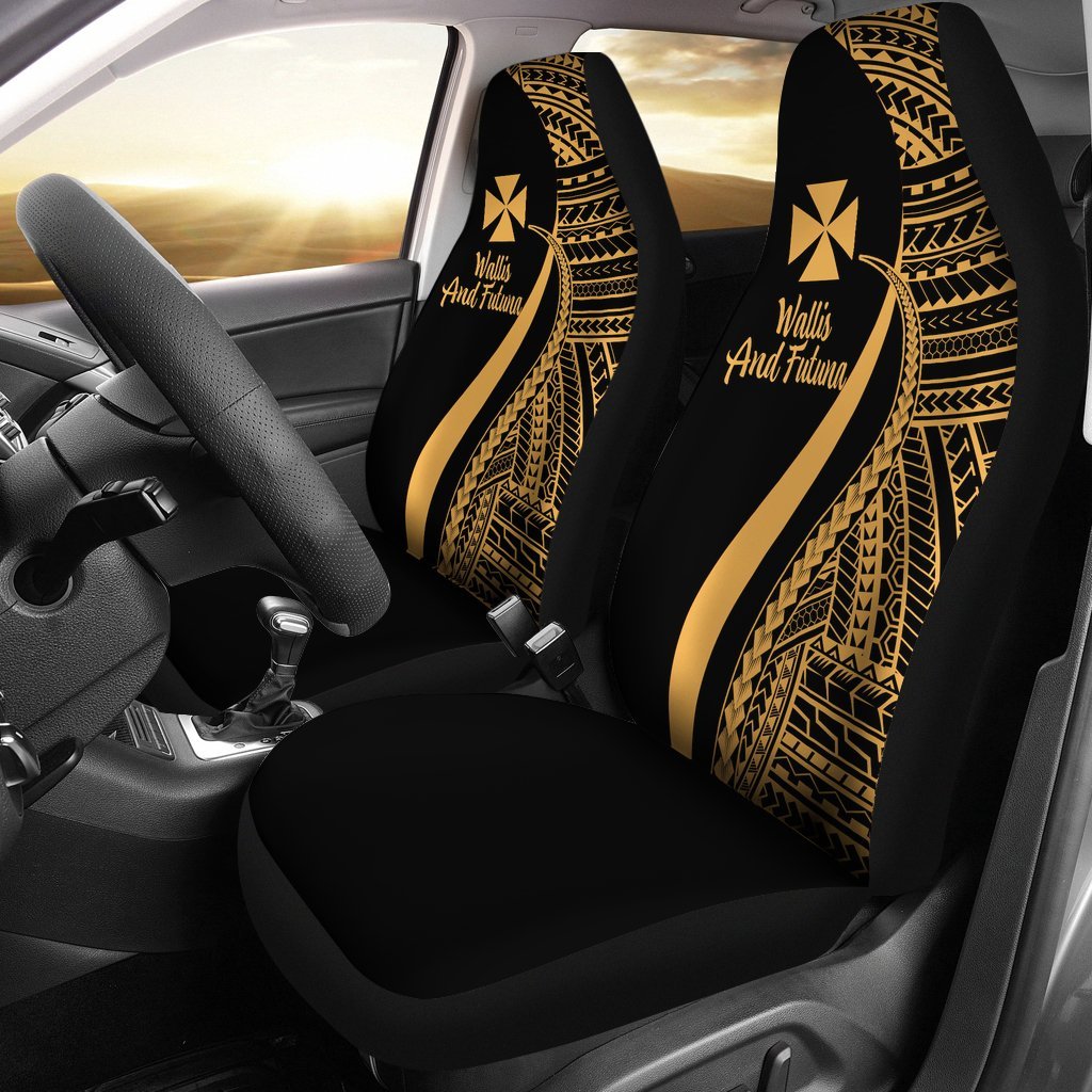 Wallis And Futuna Car Seat Covers - Gold Polynesian Tentacle Tribal Pattern Universal Fit Gold - Polynesian Pride