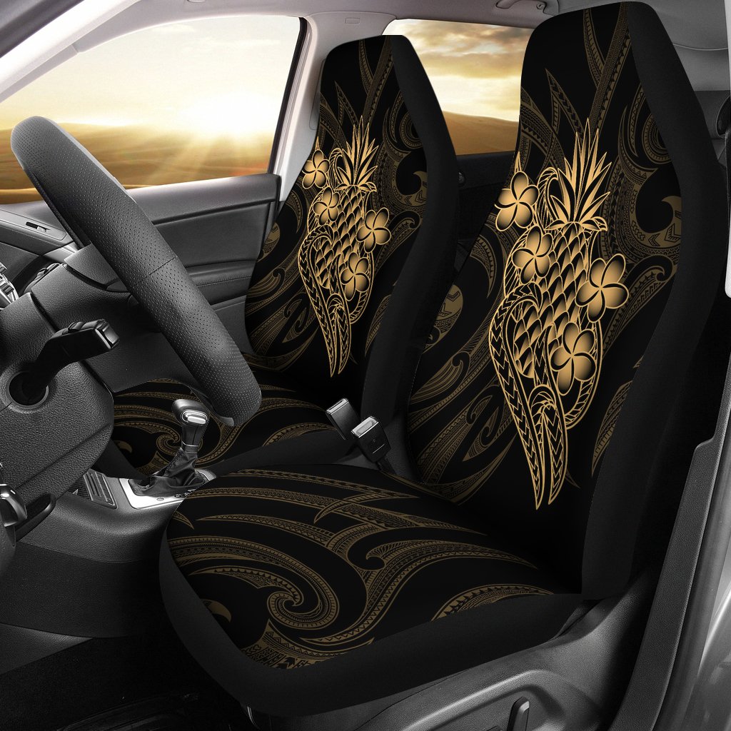 Polynesian Car Seat Covers - Gold Pineapple Universal Fit Black - Polynesian Pride