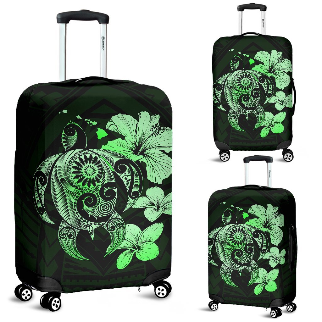 Hibiscus Plumeria Mix Polynesian Green Turtle Luggage Covers Green - Polynesian Pride