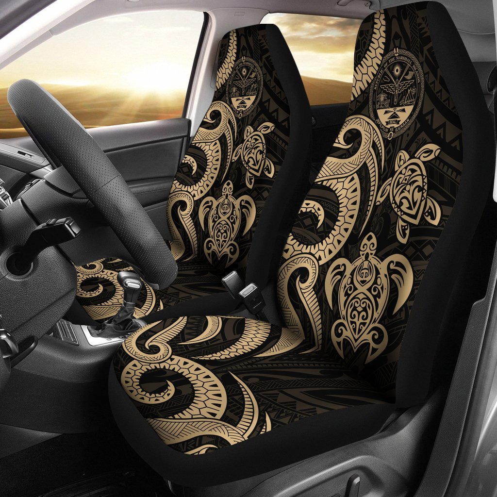 Marshall Islands Car Seat Covers - Gold Tentacle Turtle Crest Universal Fit Gold - Polynesian Pride