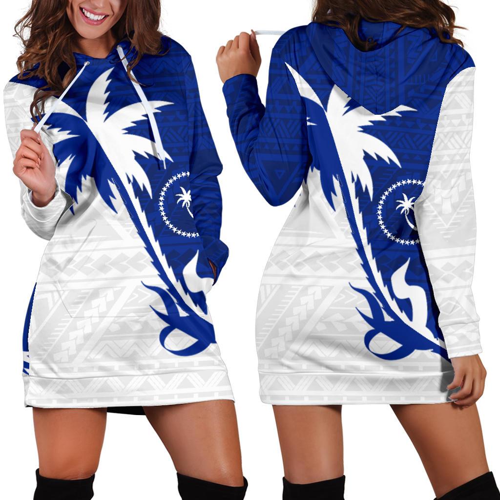 Chuuk Hoodie Dress - Chuuk Flag Coconut Tree K4 Black - Polynesian Pride